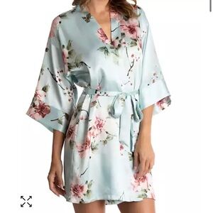 Floral print satin wrap robe